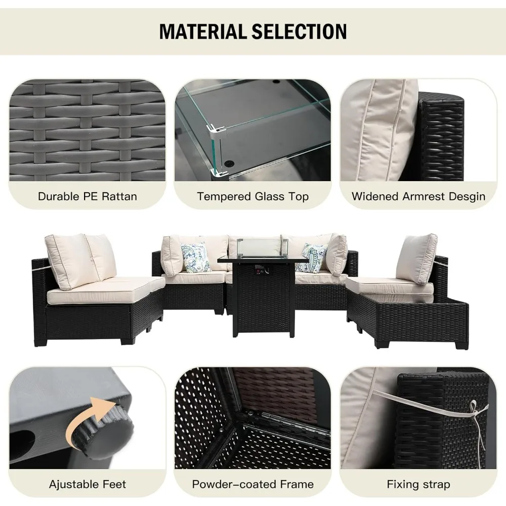 Outdoor Furniture With Fire Pit - Canapé sectionnel extérieur en osier et