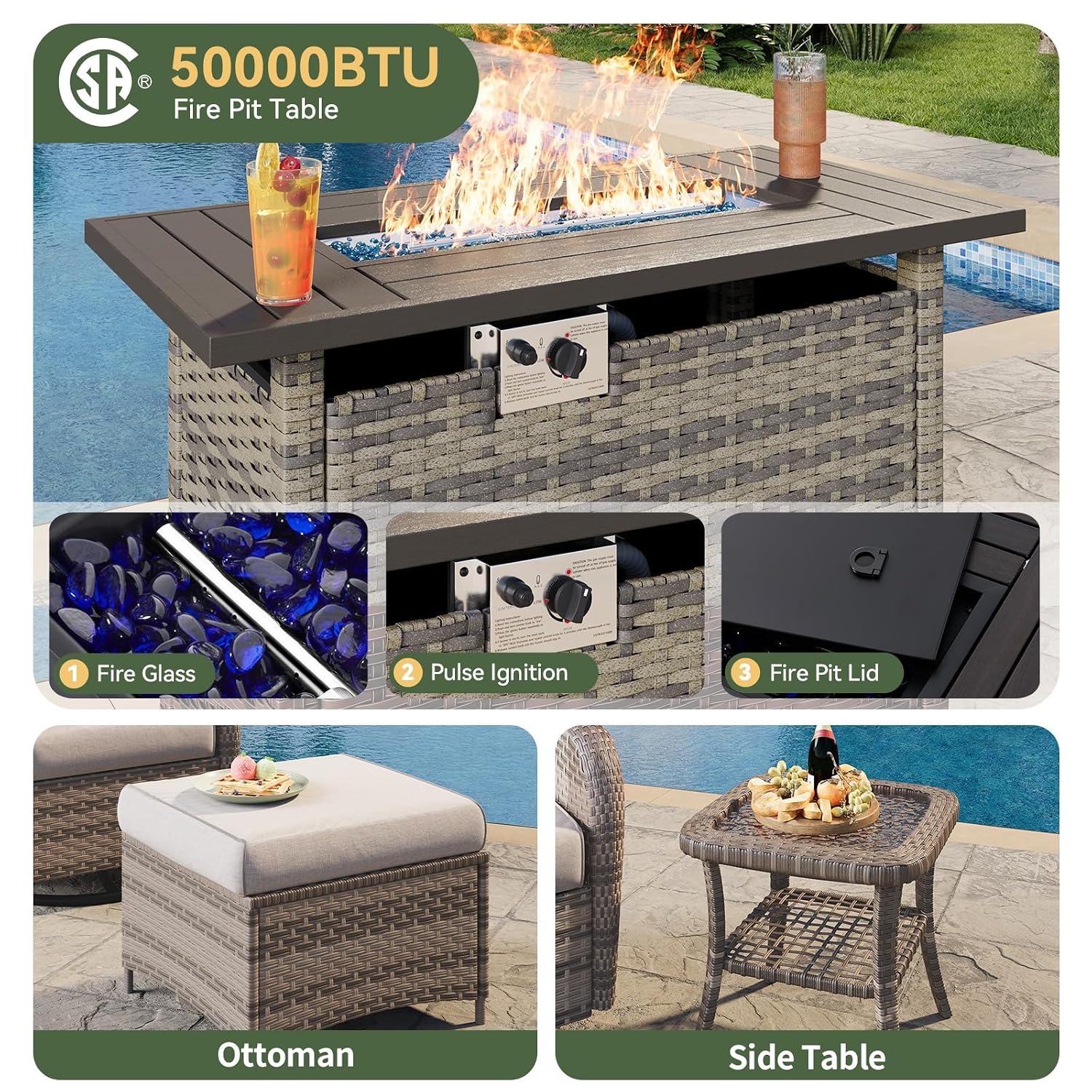 Ensemble de patio en osier 7 p - Outdoor Furniture With Fire Pit avis et prix