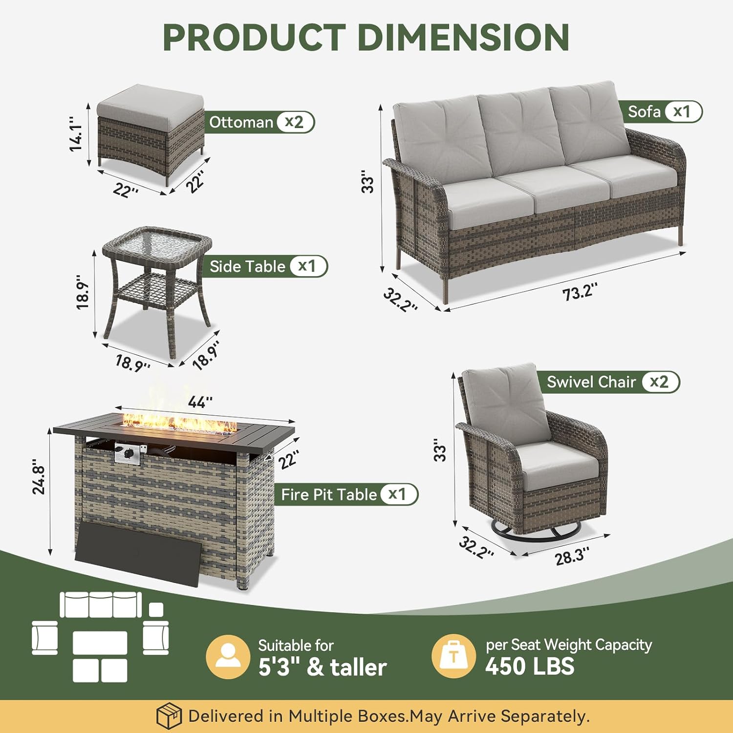 Ensemble de patio en osier 7 p - Outdoor Furniture With Fire Pit avis et prix